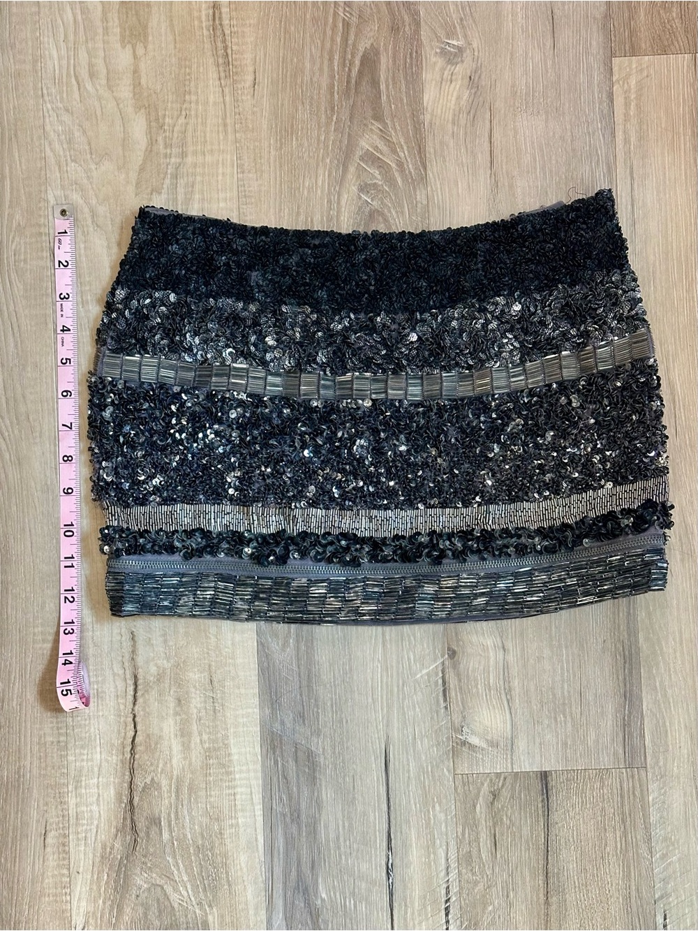 AllSaints Suzi Zip Hand Embellished Sequin Mini Skirt US 2 Black Beaded - Picture 3 of 12